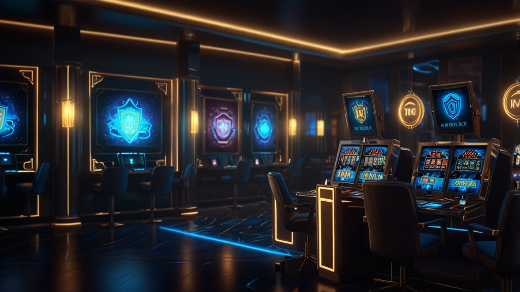 Cassa casino con simboli di pagamento e scudo di sicurezza